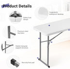 Folding Table 6FT Narrow Portable Plastic Heavy Duty Table, White in White, alternate view 4