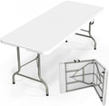 Folding Table 6ft, Portable Collapsible Plastic White Long Tables for Party, Camping, Banquet, Craft, Dining