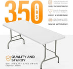 Folding Table 6ft, Portable Collapsible Plastic White Long Tables for Party, Camping, Banquet, Craft, Dining, alternate view