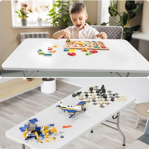 Folding Table 6ft, Portable Collapsible Plastic White Long Tables for Party, Camping, Banquet, Craft, Dining, alternate view