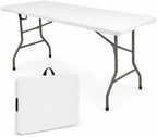 Folding Table 8 FT Camping Table Portable White Heavy Duty Plastic Rectangular Outdoor Dining Table Steel Legs