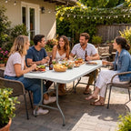 Folding Table 8 FT Camping Table Portable White Heavy Duty Plastic Rectangular Outdoor Dining Table Steel Legs, alternate
