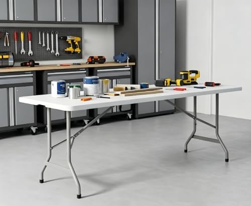 Folding Table 8ft, Heavy Duty Foldable Plastic 8 Foot Banquet Table, alternate view 2
