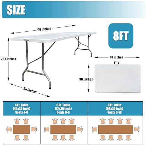 Folding Table 8ft, Heavy Duty Foldable Plastic 8 Foot Banquet Table, alternate view 3