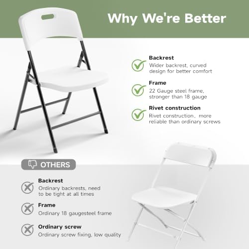 Folding Table and Folding Chairs Set for Camping, Party, Indoor & Outdoor Use (8 Chairs, White Table & Chairs, alternate view