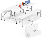 Folding Table Picnic Table Set with 2 Benches, 6 ft Camping Table Chair Set