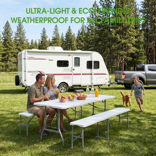 Folding Table Picnic Table Set with 2 Benches, 6 ft Camping Table Chair Set, alternate view 2