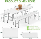 Folding Table Picnic Table Set with 2 Benches, 6 ft Camping Table Chair Set, alternate view 3