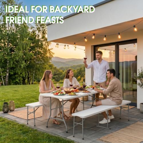 Folding Table Picnic Table Set with 2 Benches, 6 ft Camping Table Chair Set, alternate view 4