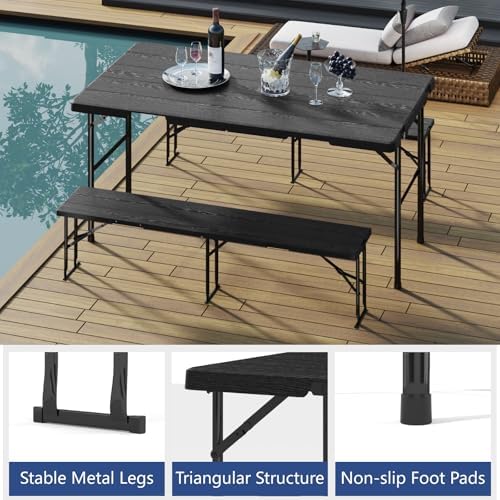 Folding Table with 2 Benches Set for Picnic, Party, Camping, School, alternate view 4