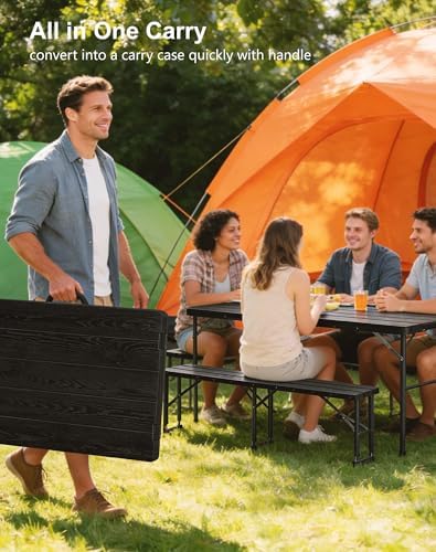 Folding Table with 2 Benches Set for Picnic, Party, Camping, School, alternate view 5