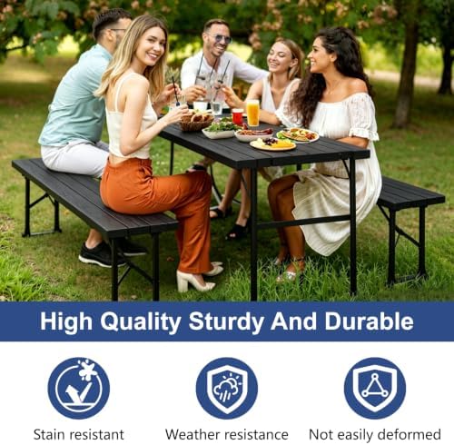 Folding Table with 2 Benches Set for Picnic, Party, Camping, School, alternate view 6