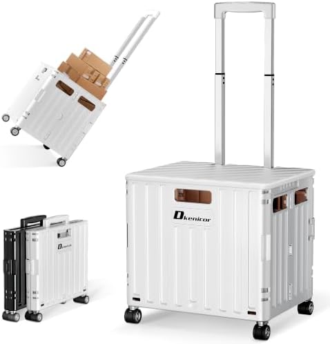 Folding Utility Cart, Portable Rolling Crate Handcart Collapsible Shopping Trolley with Lid, Foldable Tool Box
