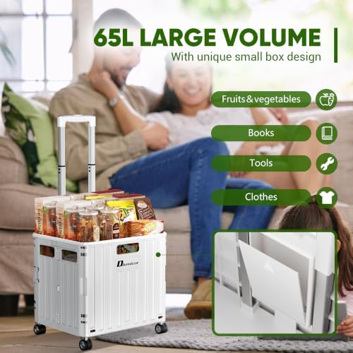 Folding Utility Cart, Portable Rolling Crate Handcart Collapsible Shopping Trolley with Lid, Foldable Tool Box, alternate