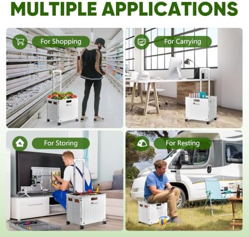 Folding Utility Cart, Portable Rolling Crate Handcart Collapsible Shopping Trolley with Lid, Foldable Tool Box, alternate