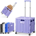 Folding Utility Cart, Portable Rolling Crate Handcart Collapsible Shopping Trolley with Lid, Foldable Tool Box