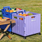 Folding Utility Cart, Portable Rolling Crate Handcart Collapsible Shopping Trolley with Lid, Foldable Tool Box, alternate