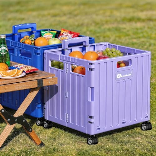 Folding Utility Cart, Portable Rolling Crate Handcart Collapsible Shopping Trolley with Lid, Foldable Tool Box, alternate