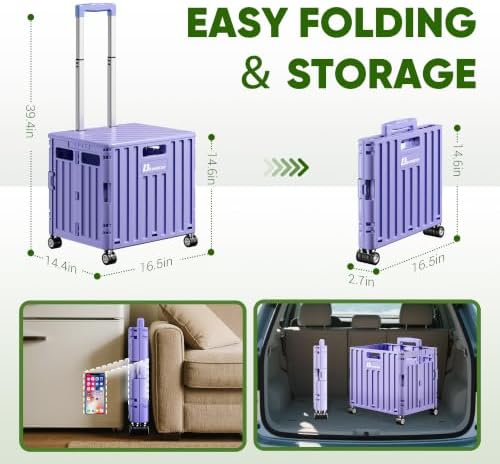 Folding Utility Cart, Portable Rolling Crate Handcart Collapsible Shopping Trolley with Lid, Foldable Tool Box, alternate