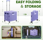 Folding Utility Cart, Portable Rolling Crate Handcart Collapsible Shopping Trolley with Lid, Foldable Tool Box, alternate