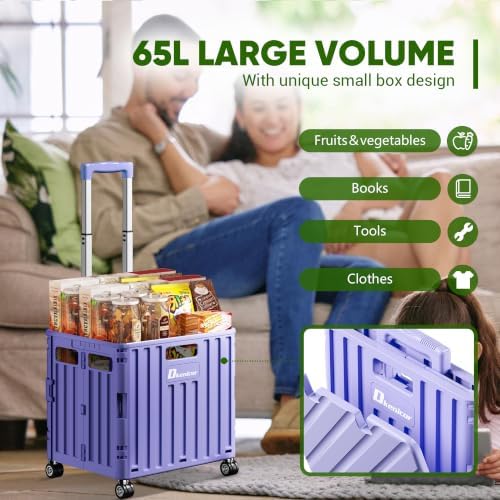 Folding Utility Cart, Portable Rolling Crate Handcart Collapsible Shopping Trolley with Lid, Foldable Tool Box, alternate