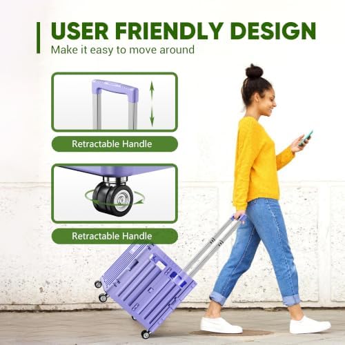 Folding Utility Cart, Portable Rolling Crate Handcart Collapsible Shopping Trolley with Lid, Foldable Tool Box, alternate