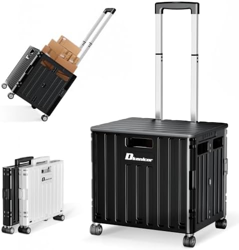 Folding Utility Cart, Portable Rolling Crate Handcart Collapsible Shopping Trolley with Lid, Foldable Tool Box