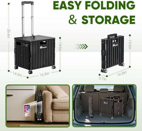 Folding Utility Cart, Portable Rolling Crate Handcart Collapsible Shopping Trolley with Lid, Foldable Tool Box, alternate