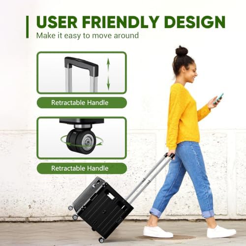 Folding Utility Cart, Portable Rolling Crate Handcart Collapsible Shopping Trolley with Lid, Foldable Tool Box, alternate