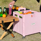 Folding Utility Cart Portable Rolling Crate Handcart Shopping Trolley Collapsible Tool Box, with Lid, Basket on, alternate