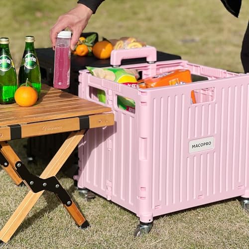 Folding Utility Cart Portable Rolling Crate Handcart Shopping Trolley Collapsible Tool Box, with Lid, Basket on, alternate