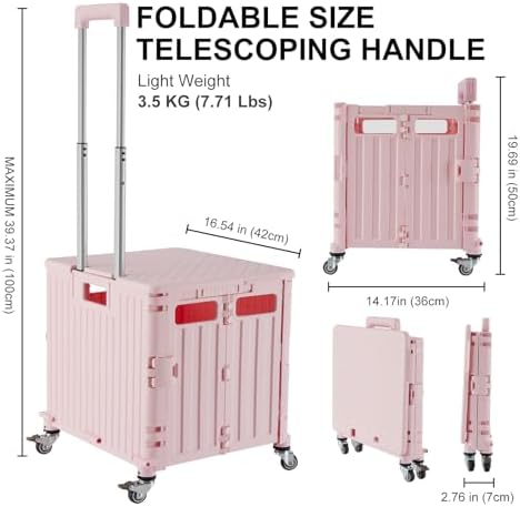 Folding Utility Cart Portable Rolling Crate Handcart Shopping Trolley Collapsible Tool Box, with Lid, Basket on, alternate