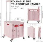 Folding Utility Cart Portable Rolling Crate Handcart Shopping Trolley Collapsible Tool Box, with Lid, Basket on, alternate