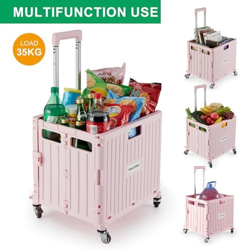 Folding Utility Cart Portable Rolling Crate Handcart Shopping Trolley Collapsible Tool Box, with Lid, Basket on, alternate