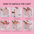 Folding Utility Cart Portable Rolling Crate Handcart Shopping Trolley Collapsible Tool Box, with Lid, Basket on, alternate