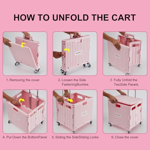 Folding Utility Cart Portable Rolling Crate Handcart Shopping Trolley Collapsible Tool Box, with Lid, Basket on, alternate