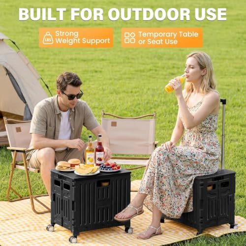 Folding Utility Cart Rolling Crate Handcart Shopping Trolley, Black in Black, alternate view 4
