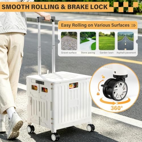 Folding Utility Cart Rolling Crate Handcart Shopping Trolley, White in White, alternate view 5