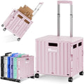 Folding Utility Cart with Lid, Portable Rolling Crate Handcart Collapsible Shopping Trolley, Durable Plastic