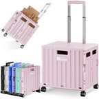 Folding Utility Cart with Lid, Portable Rolling Crate Handcart Collapsible Shopping Trolley, Durable Plastic