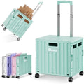 Folding Utility Cart with Lid, Portable Rolling Crate Handcart Collapsible Shopping Trolley, Durable Plastic
