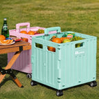 Folding Utility Cart with Lid, Portable Rolling Crate Handcart Collapsible Shopping Trolley, Durable Plastic, alternate view