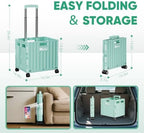 Folding Utility Cart with Lid, Portable Rolling Crate Handcart Collapsible Shopping Trolley, Durable Plastic, alternate view