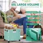 Folding Utility Cart with Lid, Portable Rolling Crate Handcart Collapsible Shopping Trolley, Durable Plastic, alternate view