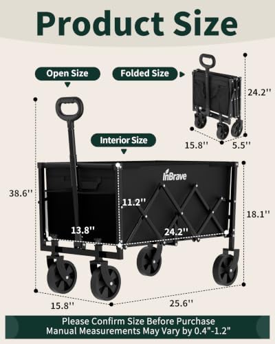 Folding Wagon Cart with Wheels,220lbs Collapsible Wagon, Black in Black, alternate view 2