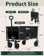 Folding Wagon Cart with Wheels,220lbs Collapsible Wagon, Black in Black, alternate view 2