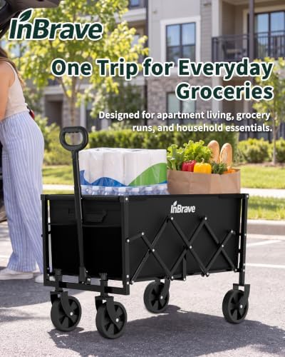 Folding Wagon Cart with Wheels,220lbs Collapsible Wagon, Black in Black, alternate view 3