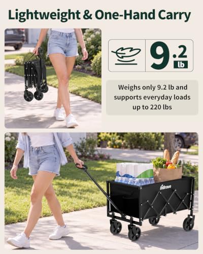 Folding Wagon Cart with Wheels,220lbs Collapsible Wagon, Black in Black, alternate view 4