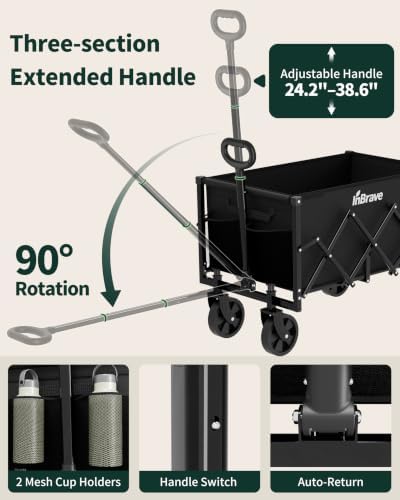 Folding Wagon Cart with Wheels,220lbs Collapsible Wagon, Black in Black, alternate view 6