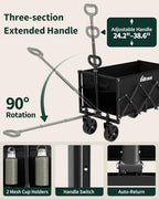 Folding Wagon Cart with Wheels,220lbs Collapsible Wagon, Black in Black, alternate view 6